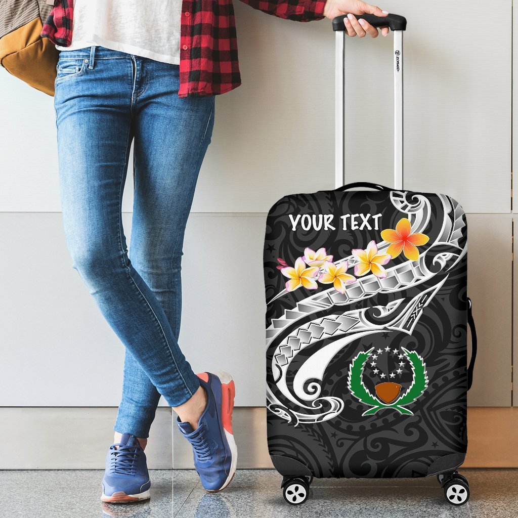 Pohnpei Custom Personalised Luggage Covers - Pohnpei Seal Polynesian Patterns Plumeria (Black) Black - Polynesian Pride