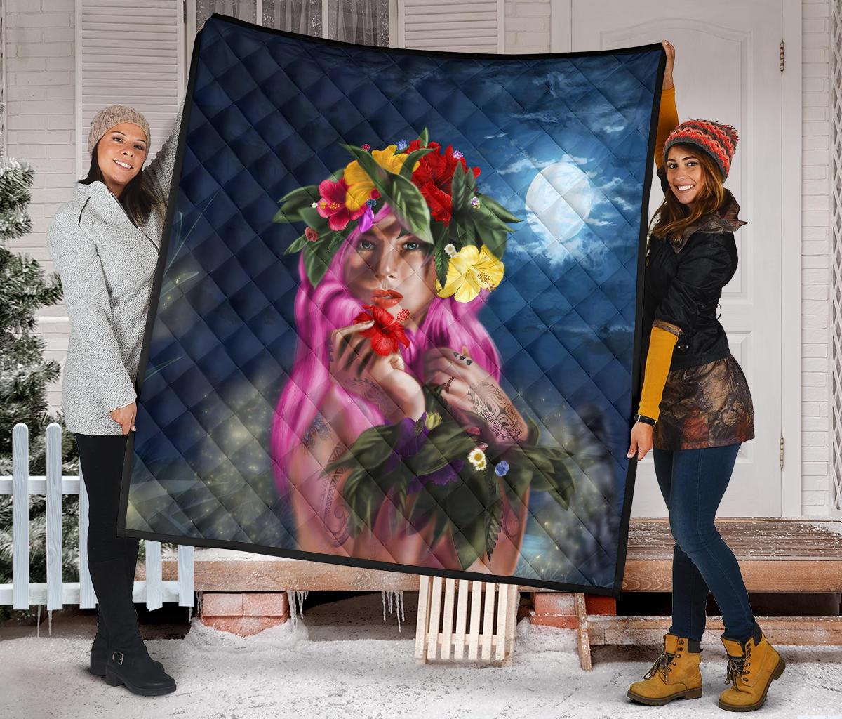 Hawaii Kanaka Colorful Hula Girl Premium Quilt - Dinh Style - Polynesian Pride