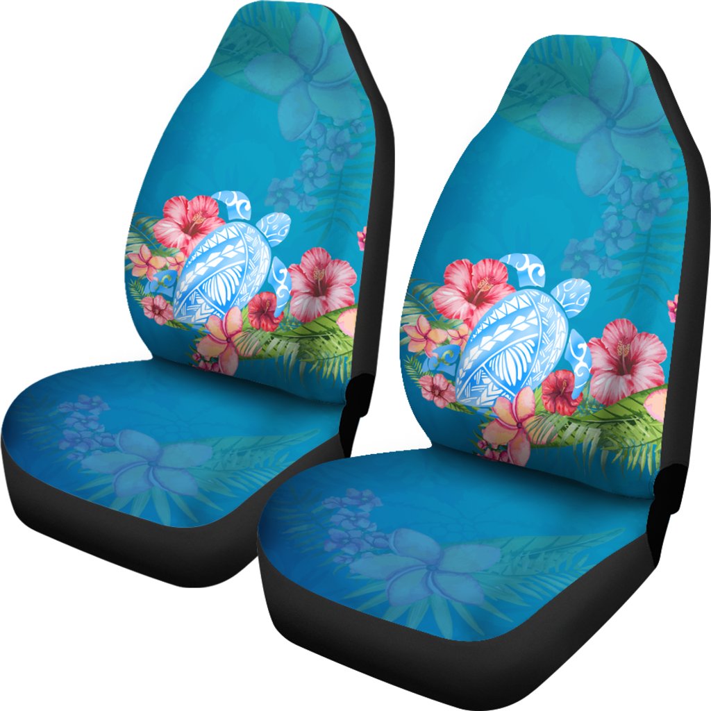 Polynesian Turtle And Hibiscus Hawaiian Car Seat Covers Universal Fit White - Polynesian Pride