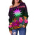 Nauru Women's Off Shoulder Sweater - Summer Hibiscus - Polynesian Pride