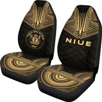 Niue Car Seat Cover - Niue Seal Polynesian Chief Tattoo Gold Version - Polynesian Pride