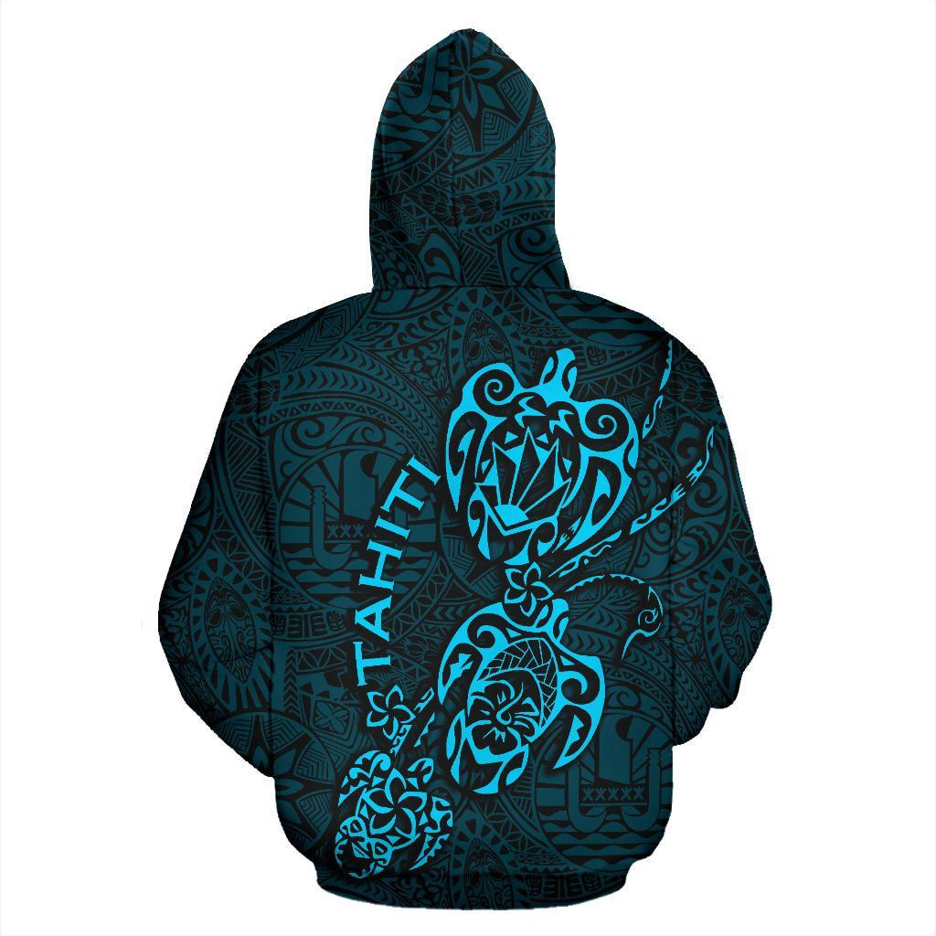 Tahiti Polynesian Family Turtles Zip up Hoodie Blue - Polynesian Pride