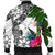 Wallis And Futuna Men's Bomber Jacket White - Turtle Plumeria Banana Leaf - Polynesian Pride