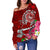 Tahiti Women's Off Shoulder Sweater - Turtle Plumeria (Red) - Polynesian Pride