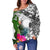 Marshall Islands Women's Off Shoulder Sweater White - Turtle Plumeria Banana Leaf - Polynesian Pride