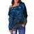 Polynesian Hawaii (Kanaka Maoli) Off Shoulder Sweater - Blue Turtle Hibiscus Flowing - Polynesian Pride