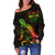 Fiji Polynesian Women's Off Shoulder Sweater - Turtle With Blooming Hibiscus Reggae - Polynesian Pride