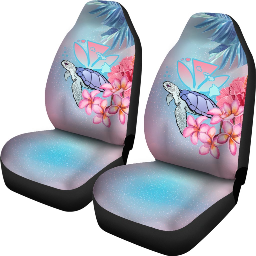 Hawaii Map Kanaka Turtle Galaxy Night Plumeria Hibiscus Car Seat Covers Universal Fit Pink - Polynesian Pride