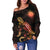 Marshall Islands Polynesian Women's Off Shoulder Sweater - Turtle With Blooming Hibiscus Gold - Polynesian Pride