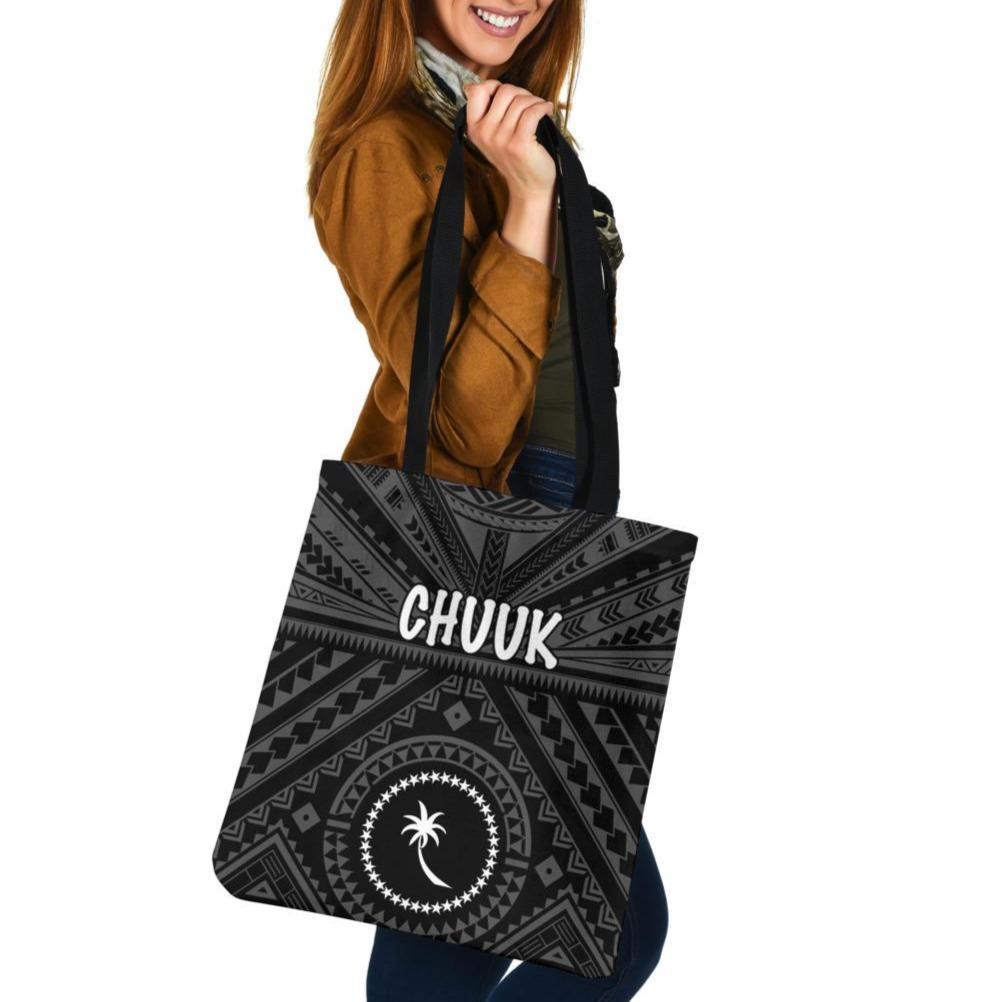 Chuuk Tote Bags - Chuuk Seal With Polynesian Tattoo Style ( Black) Tote Bag One Size Black - Polynesian Pride