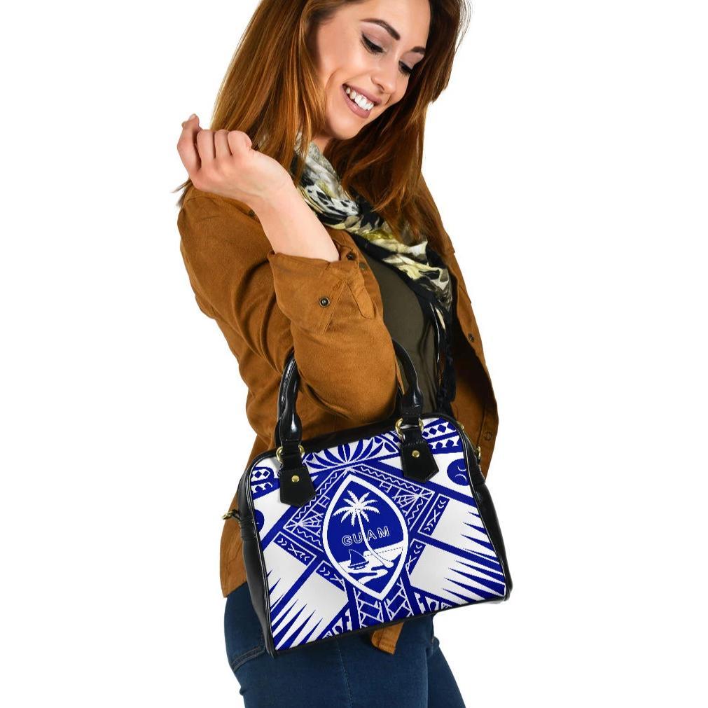 Guam Polynesian Shoulder Handbag - Guam White Seal with Polynesian Tattoo Ver 02 One Size White - Polynesian Pride