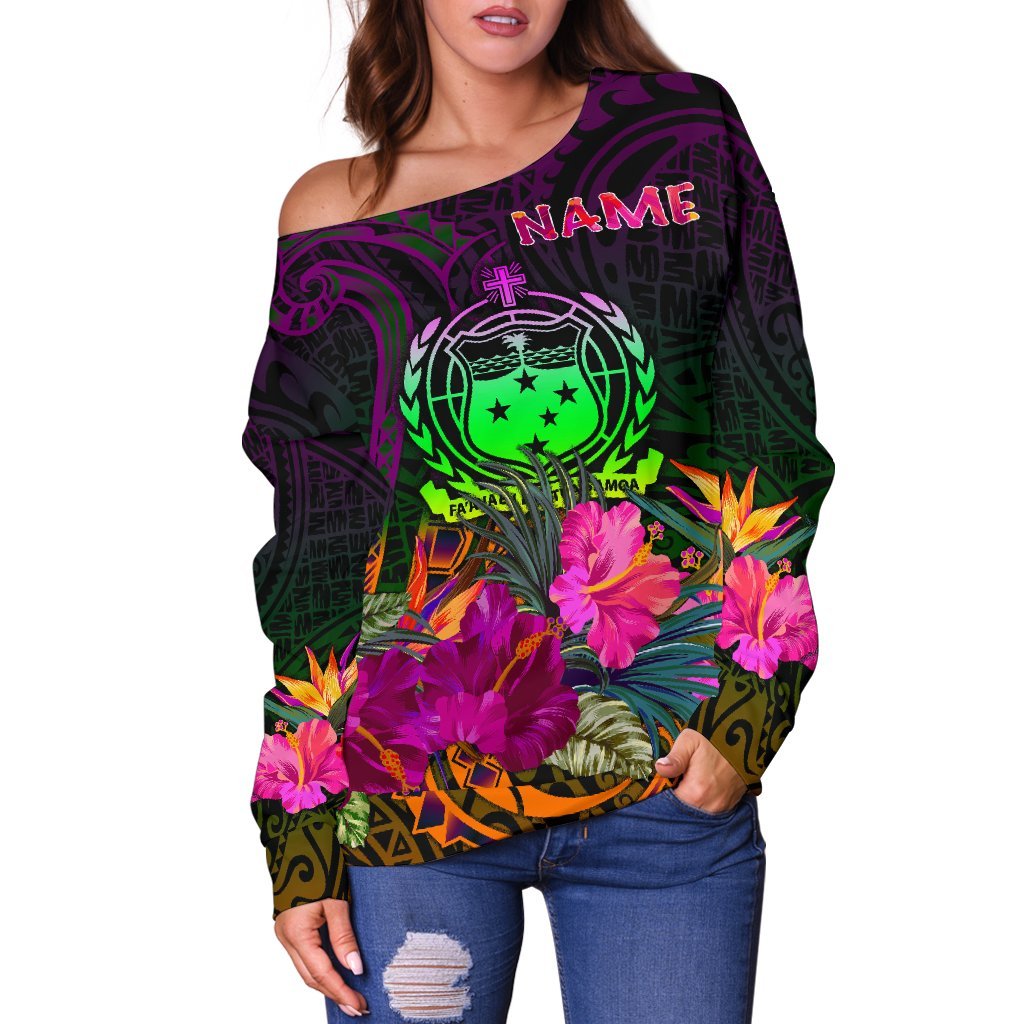 Samoa Personalised Women's Off Shoulder Sweater - Summer Hibiscus - Polynesian Pride