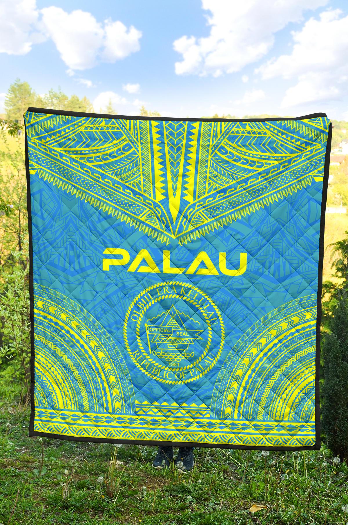 Palau Premium Quilt - Palau Seal Polynesian Chief BLue Version - Polynesian Pride