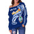 Guam Personalised Women's Off Shoulder Sweater - Guam Seal Polynesian Patterns Plumeria (Blue) - Polynesian Pride