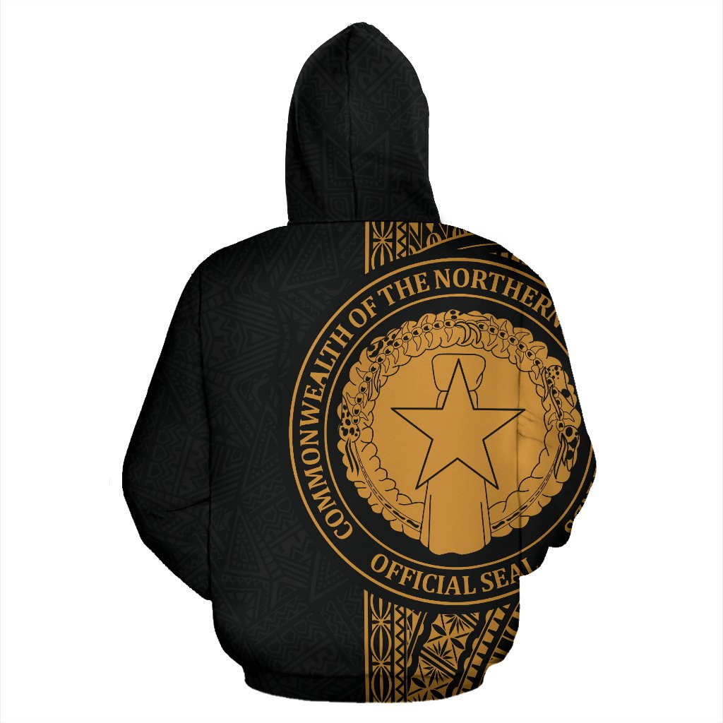 Northern Mariana Islands Polynesian All Over Custom Hoodie Gold Line - Polynesian Pride