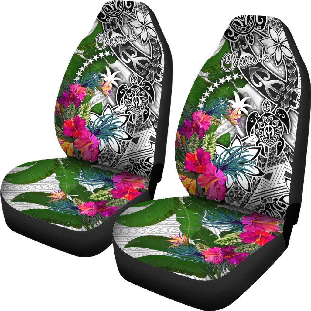 Chuuk Car Seat Covers White - Turtle Plumeria Banana Leaf - Polynesian Pride