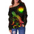 CNMI Polynesian Women's Off Shoulder Sweater - Turtle With Blooming Hibiscus Reggae - Polynesian Pride