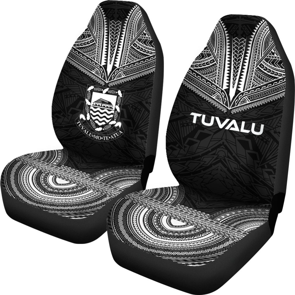 Tuvalu Car Seat Cover - Tuvalu Coat Of Arms Polynesian Chief Tattoo Black Version - Polynesian Pride