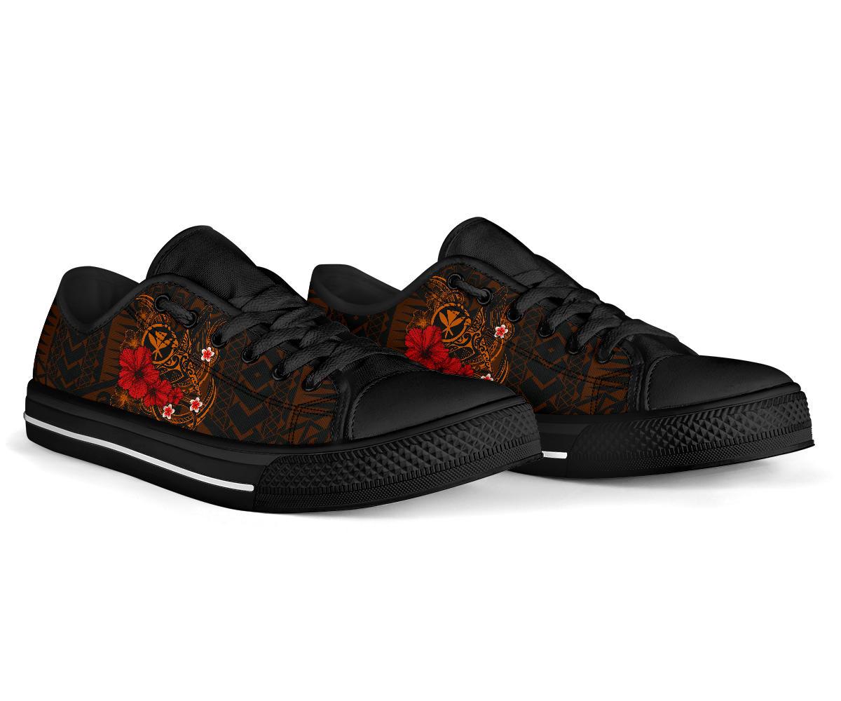 Polynesian Hawaii Kanaka Maoli Low Top Shoe - Humpback Whale with Hibiscus (Golden) - Polynesian Pride