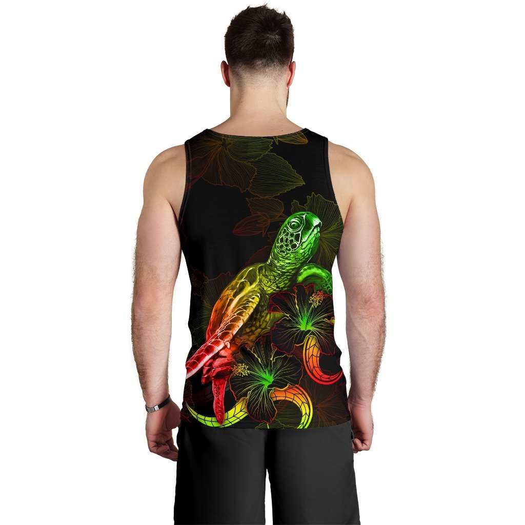 CNMI Polynesian Men Tank Top - Turtle With Blooming Hibiscus Reggae - Polynesian Pride