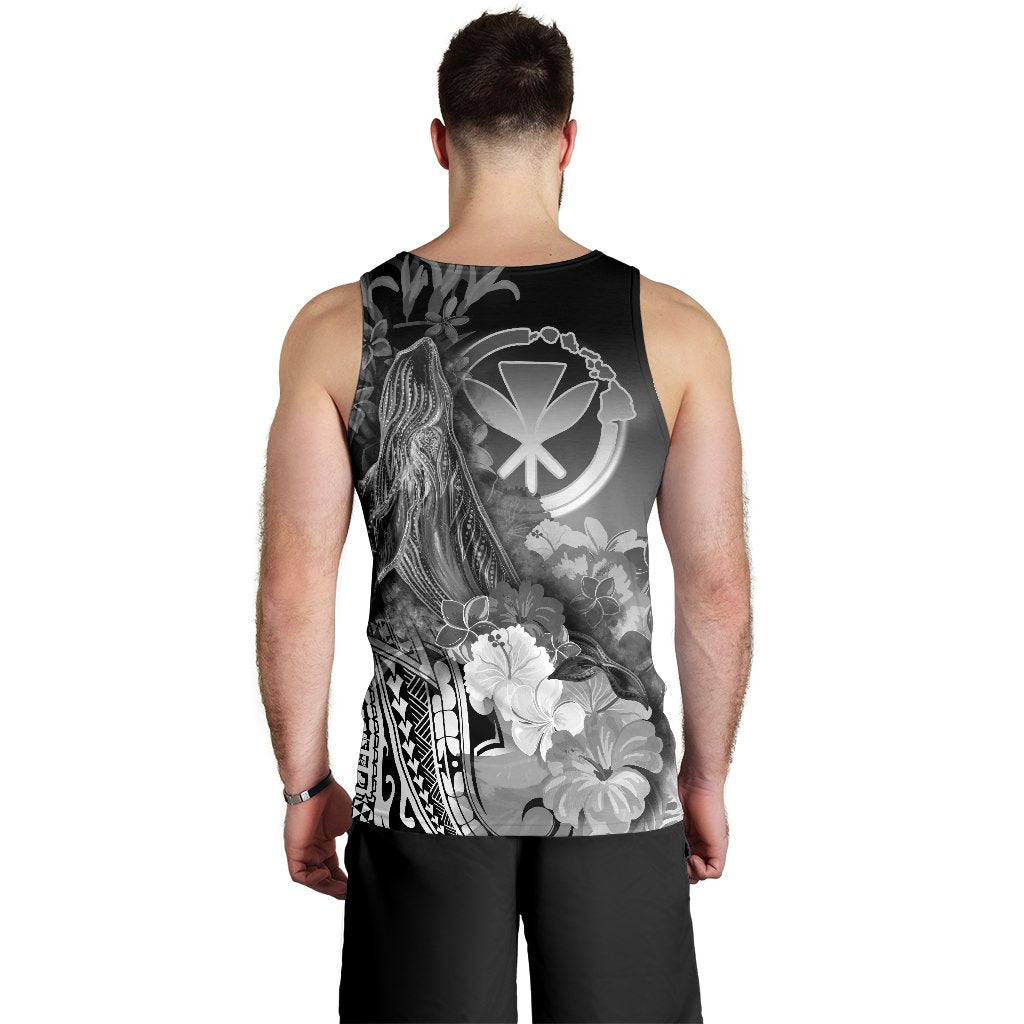 Polynesian Hawaii Custom Personalised Men's Tank Top - Kanaka Maoli Humpback Whale with Tropical Flowers (White) - Polynesian Pride