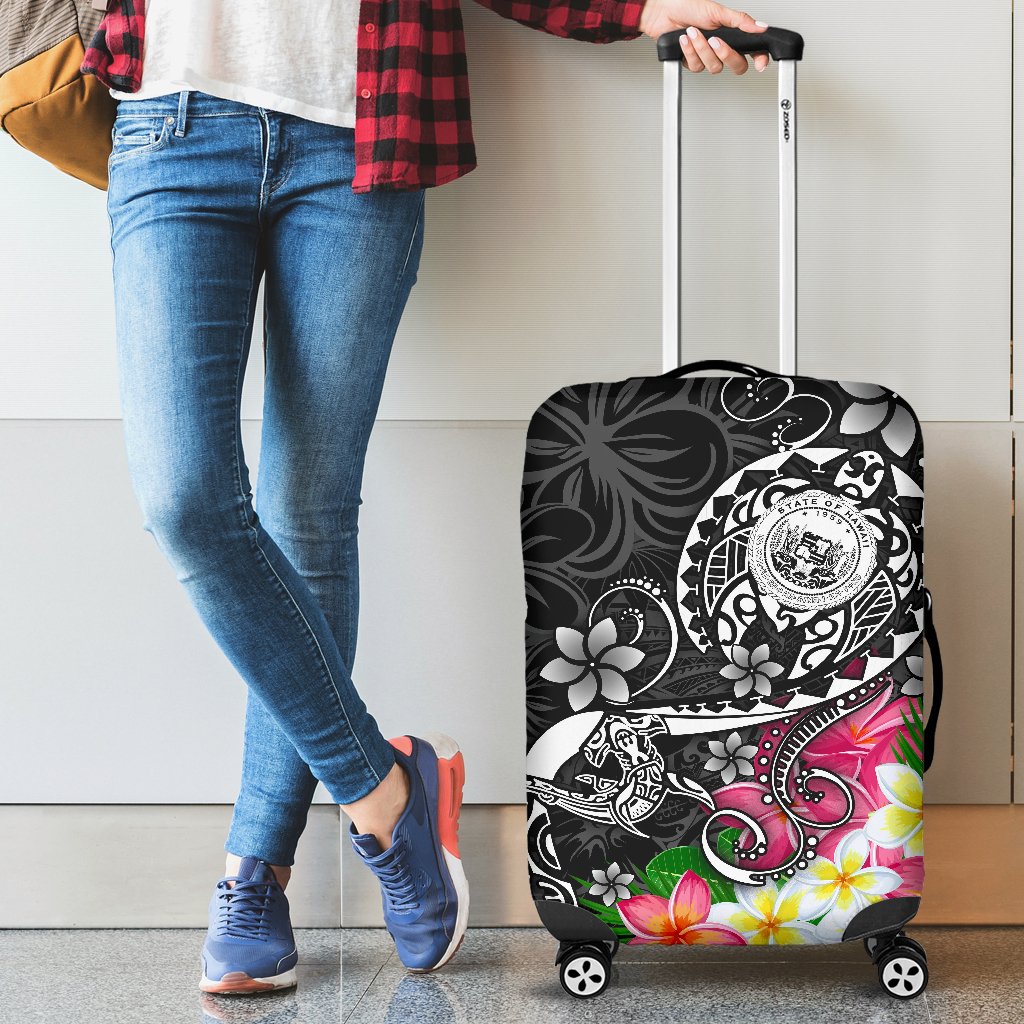 Hawaii Polynesian Luggage Covers - Hawaii Seal With Turtle Plumeria (Black) Black - Polynesian Pride