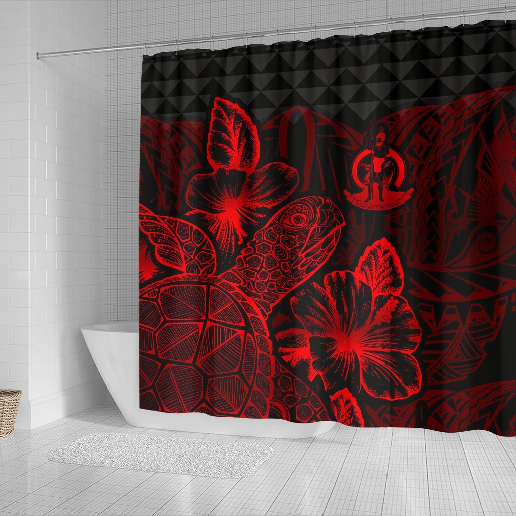 Vanuatu Shower Curtain Turtle Hibiscus Red - Polynesian Pride