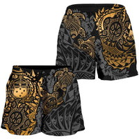 Samoa Polynesian Shorts (Women) - Gold Turtle Flowing - Polynesian Pride