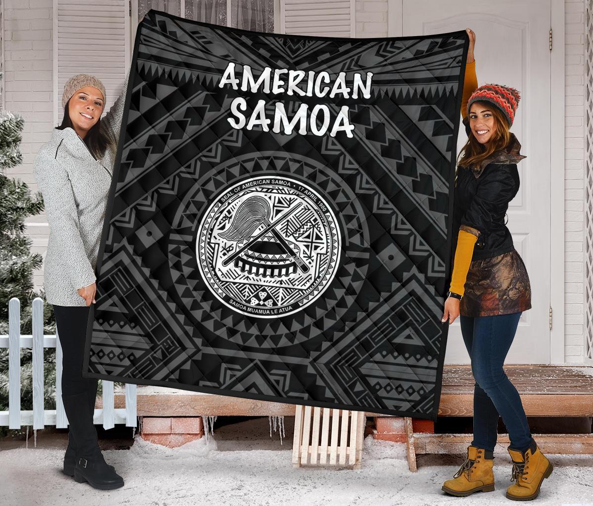 American Samoa Premium Quilt - Seal In Polynesian Tattoo Style ( Black) - Polynesian Pride