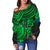 Pohnpei Polynesian Off Shoulder Sweater (Women) - Polynesian Green Turtle - Polynesian Pride