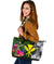 Hawaii Large Leather Tote Bag - Turtle Plumeria Banana Leaf - Polynesian Pride