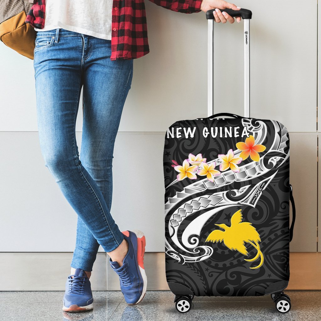 Papua New Guinea Luggage Covers - PNG Seal Polynesian Patterns Plumeria (Black) Black - Polynesian Pride