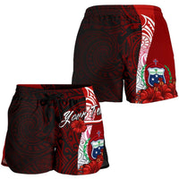 Samoa Polynesian Custom Personalised Women's Shorts - Coat Of Arm With Hibiscus - Polynesian Pride