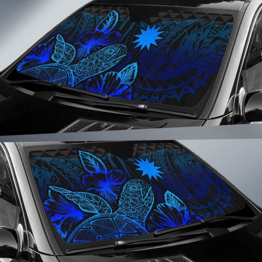 Nauru Auto Sun Shades Turtle Hibiscus Blue - Polynesian Pride