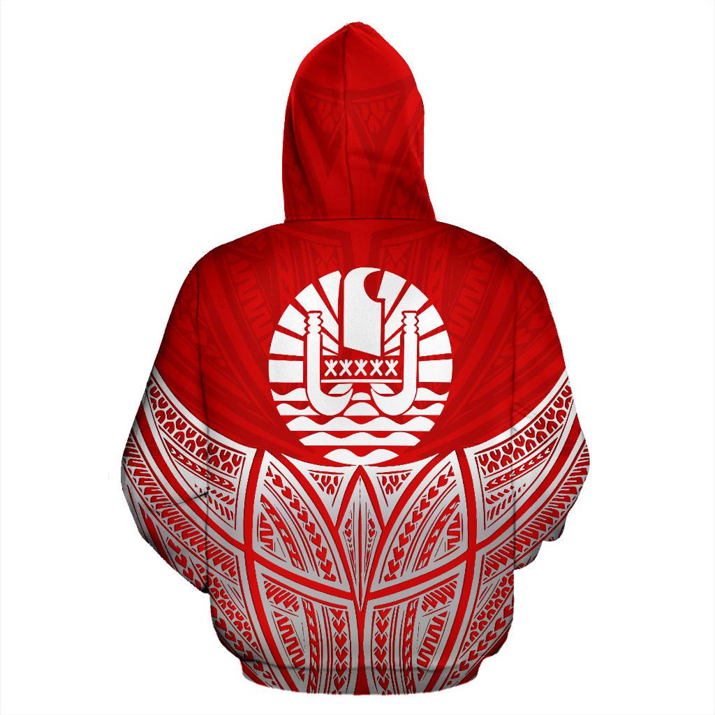 Tahiti Polynesian Custom Zip up Hoodie Red Pride Map and Seal - Polynesian Pride