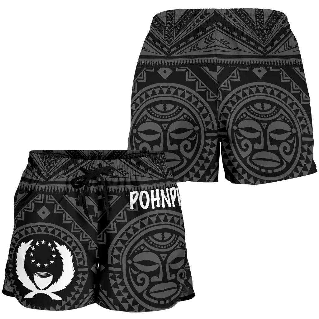 Pohnpei Women's Shorts - Pohnpei Seal With Polynesian Tattoo Style ( Black) - Polynesian Pride