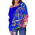 Hawaii Women's Off Shoulder Sweater - Turtle Plumeria Polynesian Tattoo Blue Color - Polynesian Pride