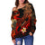 Guam Polynesian Women's Off Shoulder Sweater - Plumeria Flowers And Waves - Polynesian Pride