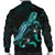 Chuuk Polynesian Men's Bomber Jacket - Turtle With Blooming Hibiscus Turquoise - Polynesian Pride