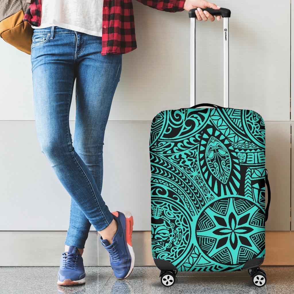 Polynesian Hawaiian Style Tribal Tattoo Turquoise Luggage Covers Turquoise - Polynesian Pride