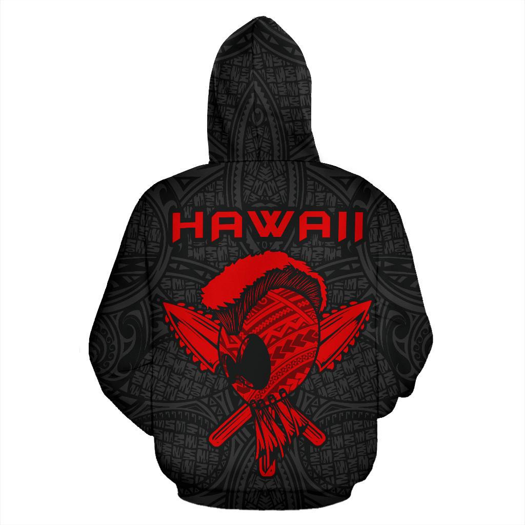 Polynesian Kakau Helmet Weapon Red Kanaka Warrior Hoodie (Zip) - Polynesian Pride