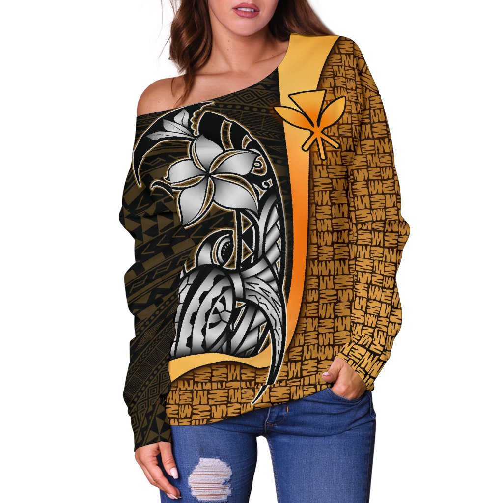 Polynesian Hawaii Off Shoulder Sweater Gold - Turtle with Hook - Polynesian Pride