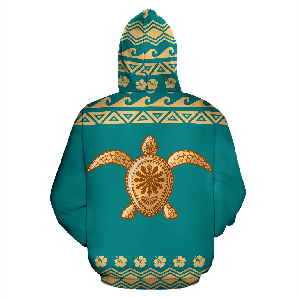 Hawaii All Over Hoodie Polynesian Turtle Teal - Polynesian Pride
