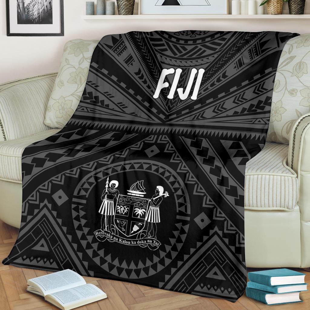 Fiji Premium Blanket - Fiji Seal With Polynesian Tattoo Style (Black) White - Polynesian Pride