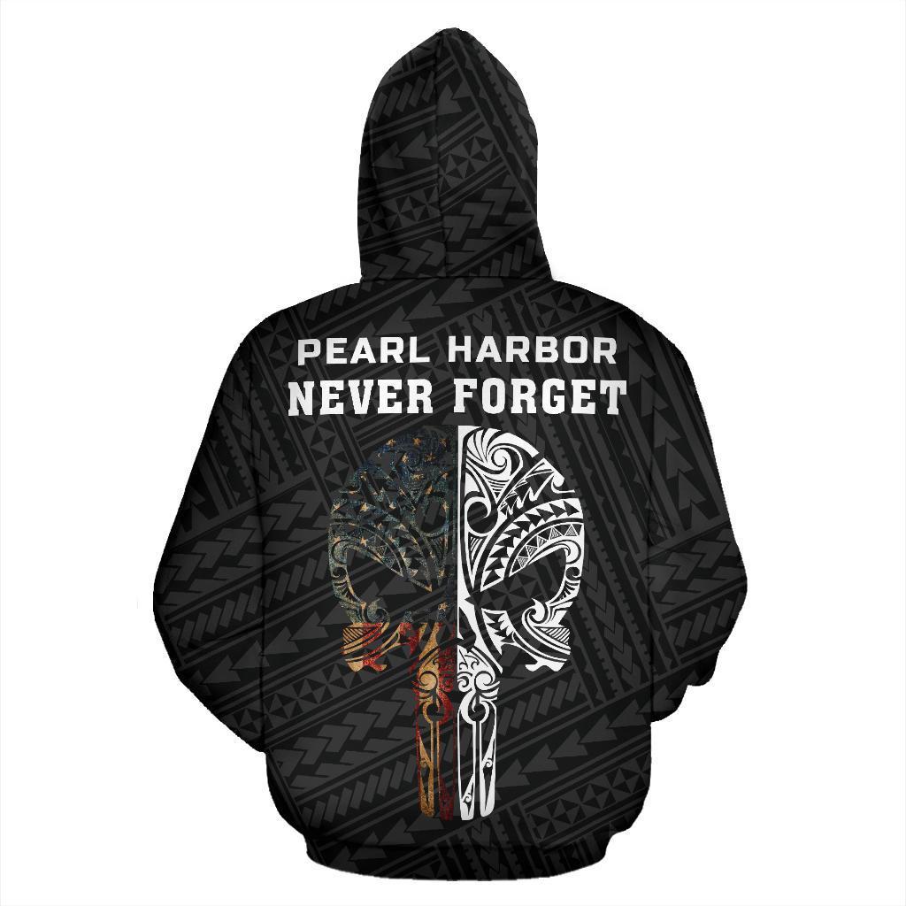 Polynesian Kakau Skull National Pearl Harbor Remembrance Day Hawaii Zip Hoodie Turquoise J6 White - Polynesian Pride