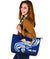 Guam Personalised Large Leather Tote Bag - Guam Seal Polynesian Patterns Plumeria (Blue) - Polynesian Pride