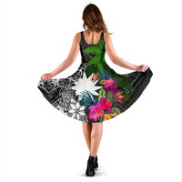 Nauru Midi Dress - Turtle Plumeria Banana Leaf - Polynesian Pride