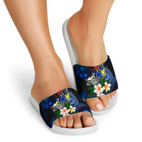 Cook Islands Polynesian Slide Sandals - Turtle With Plumeria Flowers - Polynesian Pride