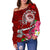 FSM Women's Off Shoulder Sweater - Turtle Plumeria (Red) - Polynesian Pride