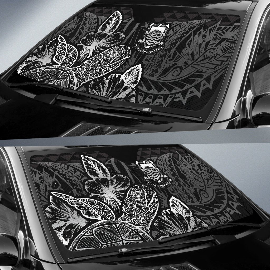 Tuvalu Auto Sun Shades Turtle Hibiscus Black - Polynesian Pride